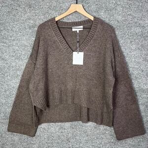 New L'ACADEMIE Corrina‎ V Neck Wool Sweater in Umber Brown Size XL